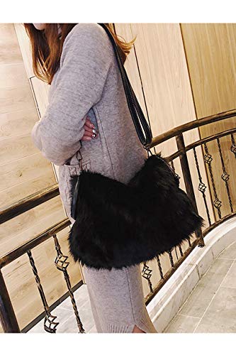 Ulisty Mujer Otoño Invierno Grande Piel sintética Bolsa de Hombro Manija Circular Felpa Bolso Mullido Bolso Crossbody Negro