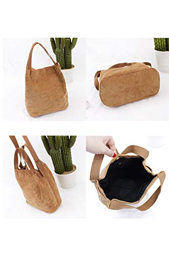 Ulisty Mujer Pana Moda Bolsa de Cubo Casual Bolsa de Hombro Bolso Bolso Crossbody Negro