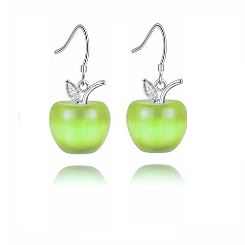 Uloveido Piedra de cristal verde claro Pendientes de manzana chapados en oro blanco Pendientes de espárragos para mujeres Orejas sensibles con caja de regalo YL007-E