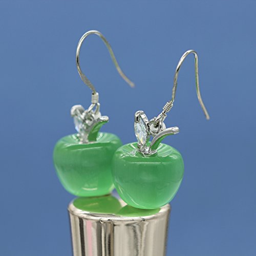 Uloveido Piedra de cristal verde claro Pendientes de manzana chapados en oro blanco Pendientes de espárragos para mujeres Orejas sensibles con caja de regalo YL007-E