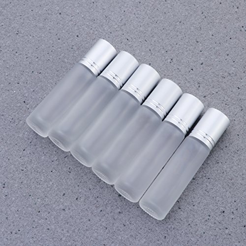 ULTNICE Botellas de rodillo de vidrio esmerilado de 10 ml Rollon Botellas de perfume de aceites esenciales con bola y tapa 6 piezas (Blanco)
