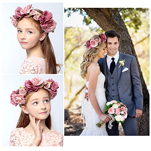 ULTNICE - Diadema de flores para dama de honor, corona de flores boho, guirnalda floral para el pelo, accesorios para bodas, fiestas creativas.