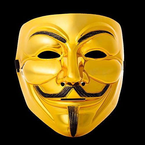 Ultra Dorado Adultos Guy Fawkes Mascara Hacker Anónima Halloween Disfrace Disfraz Calidad con Correa Niños Elegente (1)
