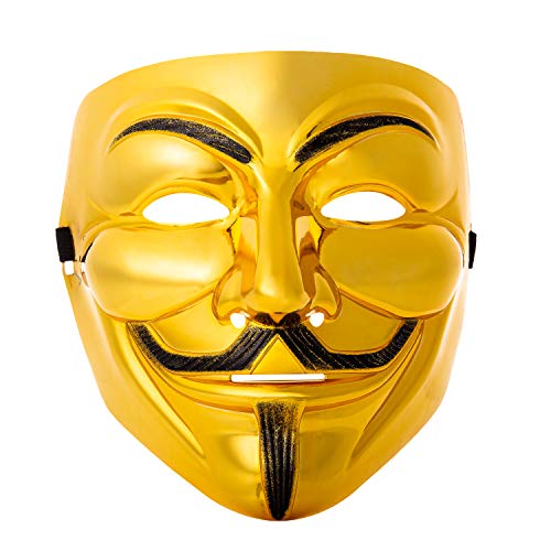 Ultra Dorado Adultos Guy Fawkes Mascara Hacker Anónima Halloween Disfrace Disfraz Calidad con Correa Niños Elegente (1)