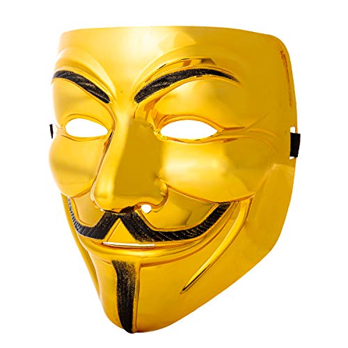 Ultra Dorado Adultos Guy Fawkes Mascara Hacker Anónima Halloween Disfrace Disfraz Calidad con Correa Niños Elegente (1)
