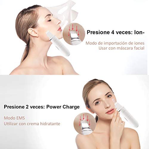 Ultrasonic Skin Scrubber Ultrasónico Piel Limpieza Facial Skin Scrubber Wolady 4 in 1 USB Carga Ultrasonic Peeling Piel Masajeador Facial Extractor Blackhead Remover Poro Exfoliación Comedón Acné Piel