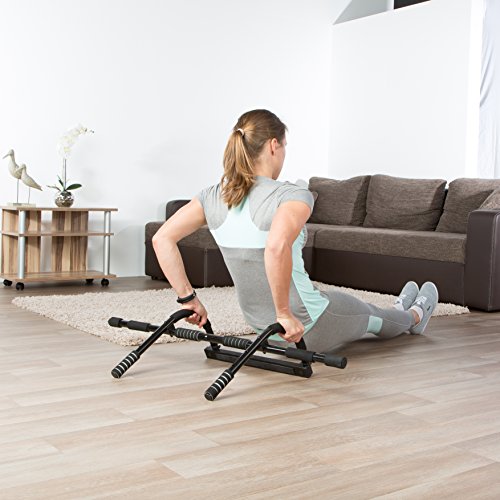 Ultrasport Barra de dominadas, barra fija para puerta, aparato multifunción para entrenar el tren superior en casa y en la oficina, pull up bar, flexiones, para diversos ejercicios, Negro