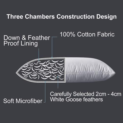 UMI Essentials: Pack 2 Almohadas de Plumas de Ganso Blanco en Percal de Algodón 100%. Almohada Natural de Calidad hotelera, Hinchable y Suave (48 x 74 cm, firmeza Mediana)