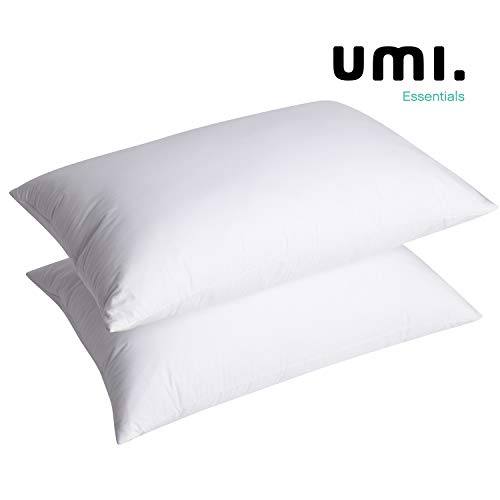 UMI Essentials: Pack 2 Almohadas de Plumas de Ganso Blanco en Percal de Algodón 100%. Almohada Natural de Calidad hotelera, Hinchable y Suave (48 x 74 cm, firmeza Mediana)