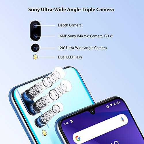 UMIDIGI A5 Pro Smartphone Libres Teléfono Inteligente Dual SIM 2 + 1 Ranuras para Tarjetas 6.3" FHD + 4GB RAM 32GB ROM Teléfono móvil 16MP + 8MP + 5MP Cámara 4150mAh Batería Android 9 Pie [Azul]