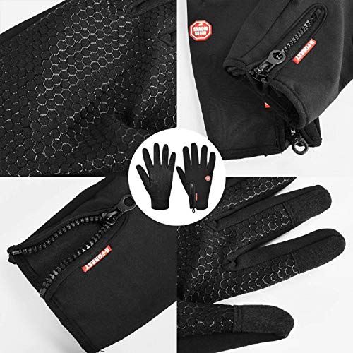 UMIPUBO Guantes de Invierno Guantes Impermeables de Pantalla Táctil Calientes a Prueba del Viento Guantes para el Clima Frío de con Diseño Antideslizante para Hombre y Mujer (M, Negro)