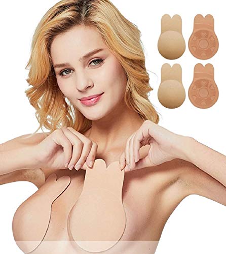 UMIPUBO Invisible Sujetador Adhesivo Deportivo para Mujer Push Up Sujetador Reutilizable Sin Tirantes Silicona Bra Strapless Nipple Covers (B(10cm), Piel(2 Pares))