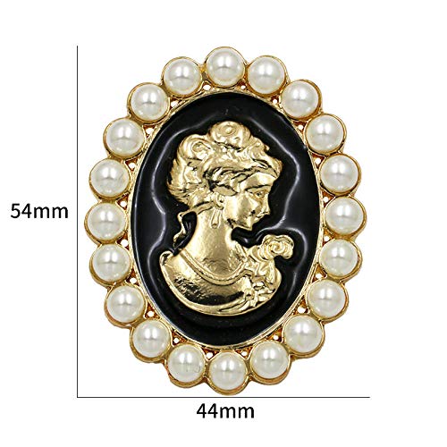 U/N Perlas simuladas chapadas en Color Dorado Que rodean los alfileres de Broche de camafeo Blanco y Negro-1