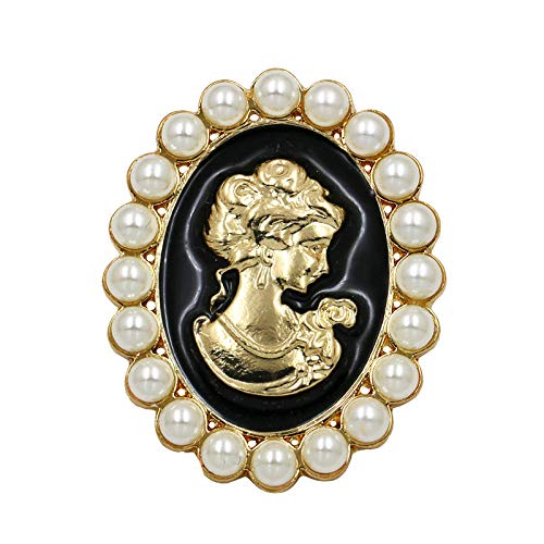 U/N Perlas simuladas chapadas en Color Dorado Que rodean los alfileres de Broche de camafeo Blanco y Negro-1