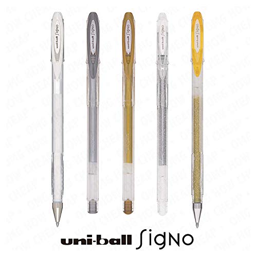 UNI-BALL SIGNO SPARKLING GLITTER, METALLIC AND PASTEL GEL INK ROLLERBALL PEN SET UM-120 (5 PEN SET) - Assorted Colours