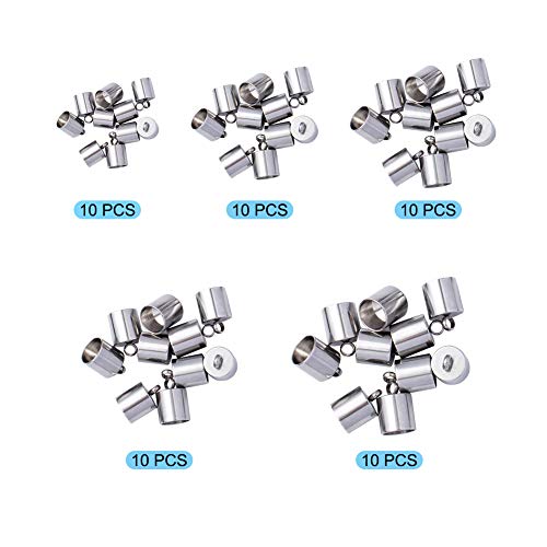 UNICRAFTALE 50pcs Extremos de Cable de Acero Inoxidable, Tapas de Extremos de Cable de Sujetadores de 6/7/8/9/10 mm, 5 Tamaños Extremo de Tubo de Superficie Lisa Extremo de Fabricación de Joyería