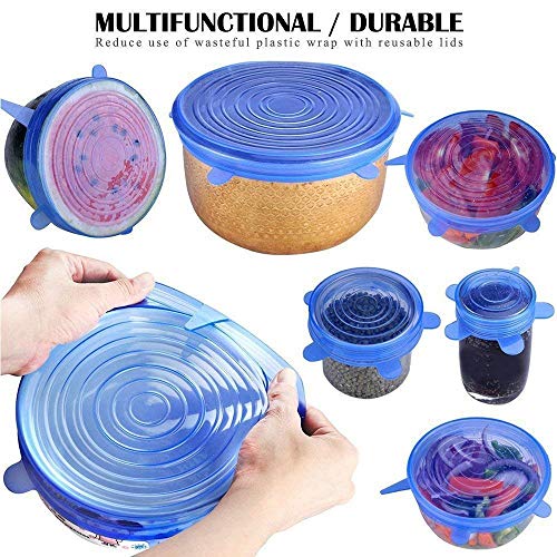 Unique Store Tapas de Silicona elásticas, 18 tamaños de Diferentes tamaños Tapas de Silicona para Alimentos, Reutilizable Fundas Protectoras para Alimentos Tapa Tazas, Boles o Tarros,Sin BPA