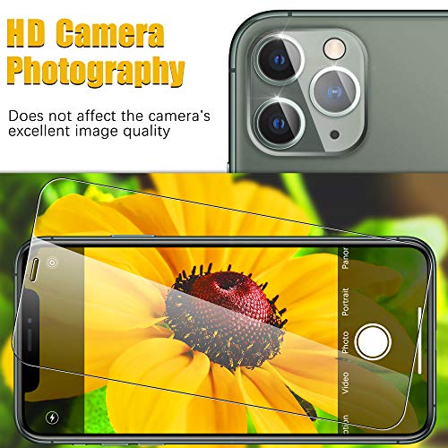UniqueMe [2 Pack] Protector de Pantalla para iPhone 11 Pro [5.8 inch] [2 Pack] Protector de Lente de cámara para iPhone 11 Pro, Vidrio Templado [9H Dureza ] HD Film Cristal Templado