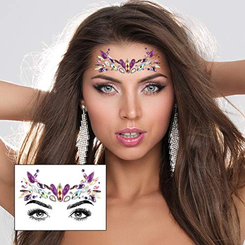URAQT Gemas Faciales, Cara Gemas Brillo, 6 Juegos Cristales Cara Pegatinas, Joyas de Diamantes de Imitación para Ojos, Drillo de Gemas Faciales para Fiesta, Maquillaje de Festival