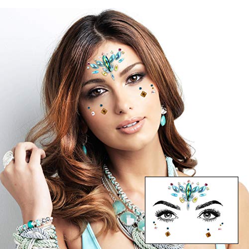 URAQT Gemas Faciales, Cara Gemas Brillo, 6 Juegos Cristales Cara Pegatinas, Joyas de Diamantes de Imitación para Ojos, Drillo de Gemas Faciales para Fiesta, Maquillaje de Festival
