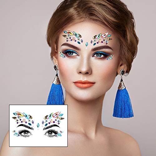 URAQT Gemas Faciales, Cara Gemas Brillo, 6 Juegos Cristales Cara Pegatinas, Joyas de Diamantes de Imitación para Ojos, Drillo de Gemas Faciales para Fiesta, Maquillaje de Festival