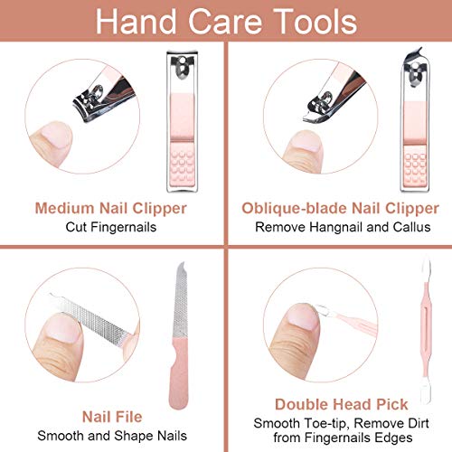 URAQT Set de Manicura para Mujeres, 7 piezas de Cortaúñas y Kit de Aseo para Cejas, Herramientas para el Cuidado de Las Uñas de Acero Inoxidable con Estuche de Cuero para Viajes y Hogar