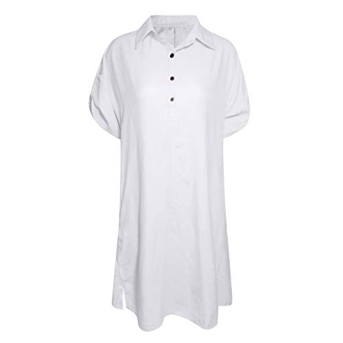 URIBAKY Verano Mujer Manga Corta Vestidos De Solapa Adolescente Chica Mini Vestido Casual Falda De Camisa De Color SóLido