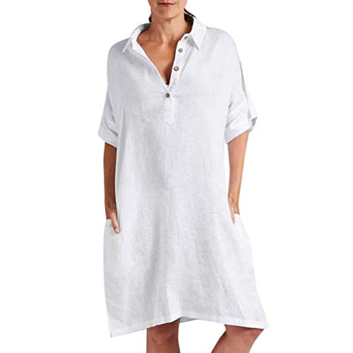 URIBAKY Verano Mujer Manga Corta Vestidos De Solapa Adolescente Chica Mini Vestido Casual Falda De Camisa De Color SóLido