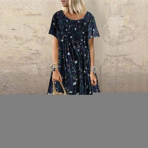 URIBAKY Vestido Largo De AlgodóN Mezclado De Estilo Natural Vestido Estampado De Verano Vestido Informal De Verano Falda Corta De Cuello Redondo De Manga Corta para Diario, Playa Y Vacaciones