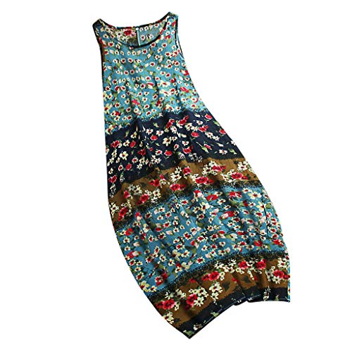 URIBAKY Vestido Largo De Mujer con Estampado Natural Vestido Informal De Verano Sin Mangas con Hombros Descubiertos Cuello Redondo Falda Larga con Dobladillo Grande para Diario