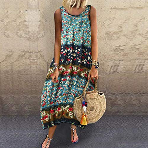 URIBAKY Vestido Largo De Mujer con Estampado Natural Vestido Informal De Verano Sin Mangas con Hombros Descubiertos Cuello Redondo Falda Larga con Dobladillo Grande para Diario