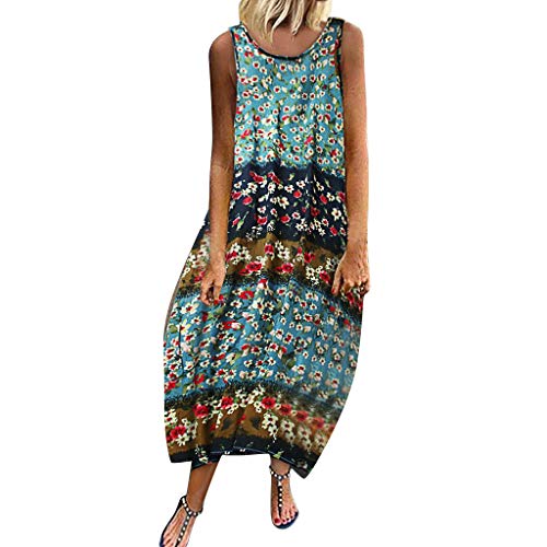 URIBAKY Vestido Largo De Mujer con Estampado Natural Vestido Informal De Verano Sin Mangas con Hombros Descubiertos Cuello Redondo Falda Larga con Dobladillo Grande para Diario