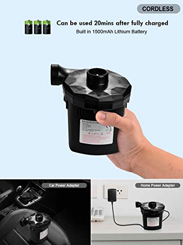 Urslif Bomba Eléctrica Bomba de Aire Inflador/Deflactor Batería Incorporada Eléctrica 1500mAh con 3 Boquillas para Colchón/Piscina Inflable