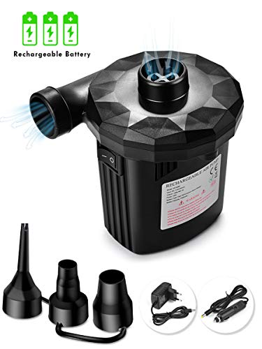 Urslif Bomba Eléctrica Bomba de Aire Inflador/Deflactor Batería Incorporada Eléctrica 1500mAh con 3 Boquillas para Colchón/Piscina Inflable