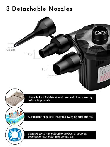 Urslif Bomba Eléctrica Bomba de Aire Inflador/Deflactor Batería Incorporada Eléctrica 1500mAh con 3 Boquillas para Colchón/Piscina Inflable