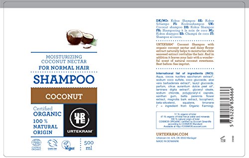 Urtekram Champú de Coco BIO, cabello normal, 500 ml