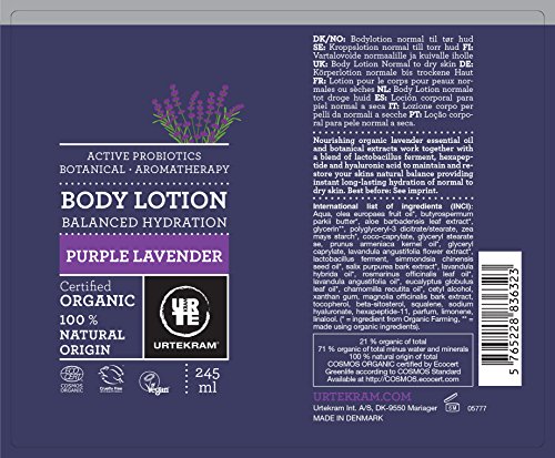 Urtekram Loción corporal de lavanda morada orgánica, con probióticos activos, 245 ml