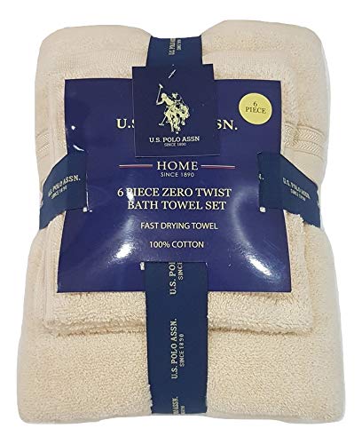 U.S. Polo Assn. Premium 6-Piece Zero-Twist Towel Set - 2 Bath Towels, 2 Hand Towels and 2 Face Towels - Highly Absorbent, Fast Drying and Super Soft Hotel Quality 100% Cotton Set