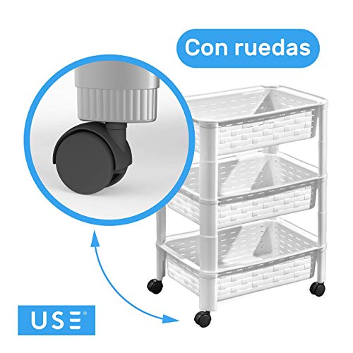 USE - Carrito de Cocina Auxiliar con Ruedas- Carro Verdulero y frutero (3 Alturas)