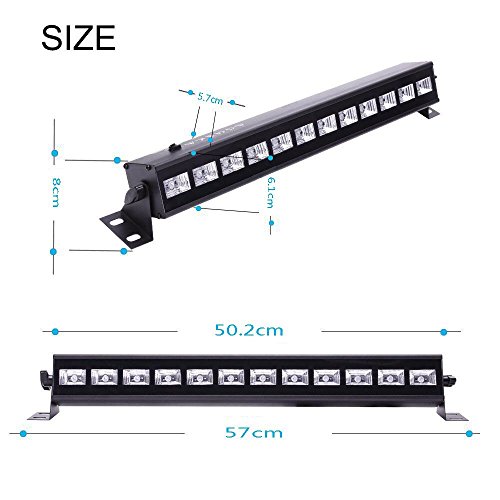 UV Bar Lámpara de Luz Negro Regulable LED Fixture Portátil Alto Brillante 12LEDx3W Luz de Etapa Iluminación para Fiesta Carnaval Halloween y Navidad (12 led)