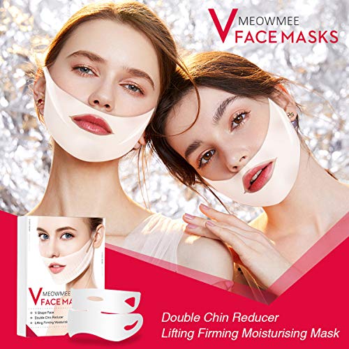 V Mascarilla, MEOWMEE Máscara V Line Reductor de Mentón Doble Mascarilla Intensiva de Elevación, Mascarilla Antiarrugas para Mentón para reafirmante Hidratante Rostro de cuello Paquete de 5