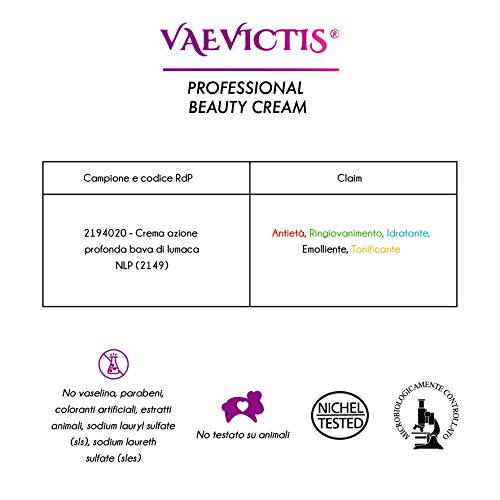 Vaevictis Crema Facial Antiarrugas Hidratante con Baba de Caracol Acido Hialurónico Contra Manchas en la Piel Acné Día Noche Cuello Decollete 50 ml Made in Italy