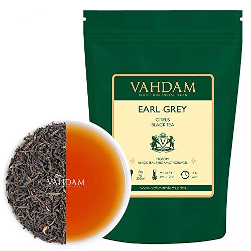 VAHDAM, Imperial Earl Grey Hojas té(200+ Copas) - 100% de aceite de bergamota natural mezclado con té negro fresco de jardín, floral y cítrico, 454 g, té fresco de Earl Grey Garden hoja suelta