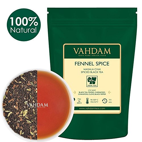 VAHDAM, té de hinojo, (100 tazas) | ESPECIAS 100% NATURALES | Hojas de té chai con especias | Delicioso y saludable | Té diario de desintoxicación | Masala Chai Tea, de la India | 100g (Set of 2)
