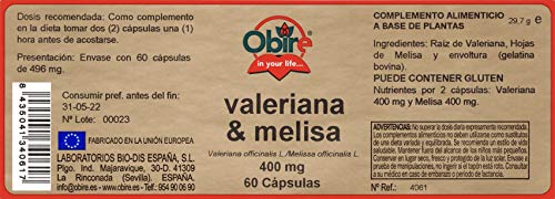 Valeriana + melisa 400 mg. 60 cápsulas