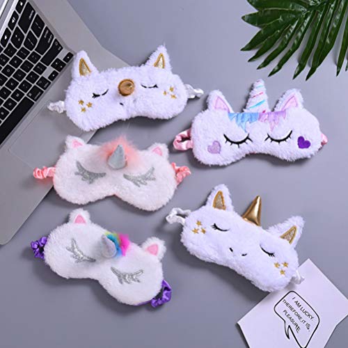 VALICLUD 5 Unids Unicornio Dormir Ojo Cubierta Unicornio Dormir Sombra de Ojos Suave Felpa Venda Regalos para Niños Adultos Que Viajan Fiesta de Cumpleaños Suministros Favores