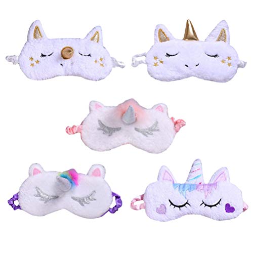 VALICLUD 5 Unids Unicornio Dormir Ojo Cubierta Unicornio Dormir Sombra de Ojos Suave Felpa Venda Regalos para Niños Adultos Que Viajan Fiesta de Cumpleaños Suministros Favores