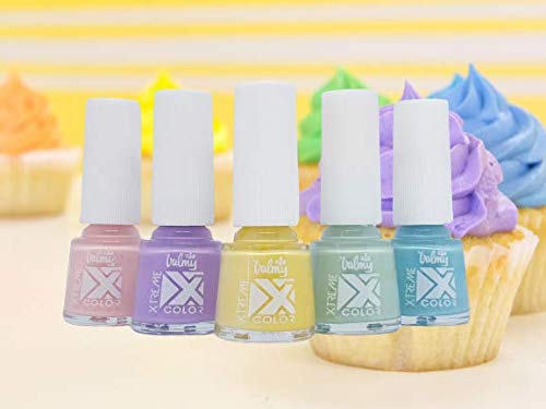 Valmy Color Xtreme Esmalte de Uñas – Colección Rainbow Light, Set de 5 Pintauñas de Secado Rápido, 112 Sugar Rush, 114 Grape Gum, 117 Banana Split, 44 Lemon Pie, 115 Yummy Gummy