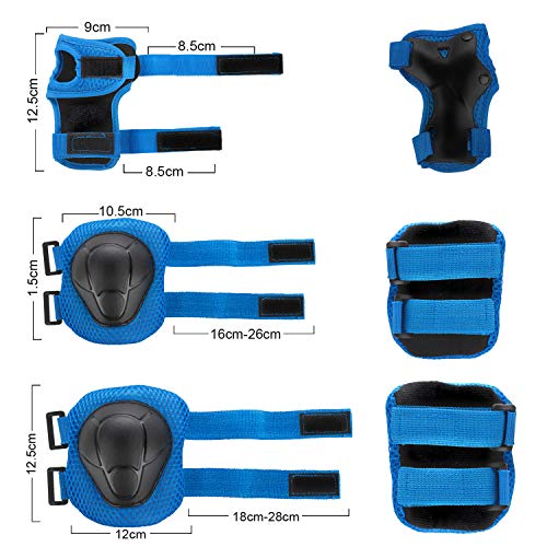ValueTalks Protección Patinaje, Protección Infantil Consta de Casco Ajustable Rodilleras Coderas, Patinaje Ciclismo Monopatín y Deportes Extremos（Azul
