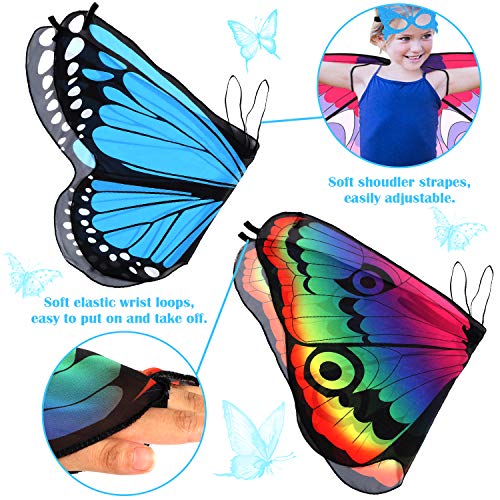 vamei 3 Piezas alas de Mariposa niña 6 Piezas Máscara Mariposa Disfraz Capa de ala para Niñas Hermoso Vistoso Accesorio de Disfraz de Pixie Nymph Capas Halloween niña
